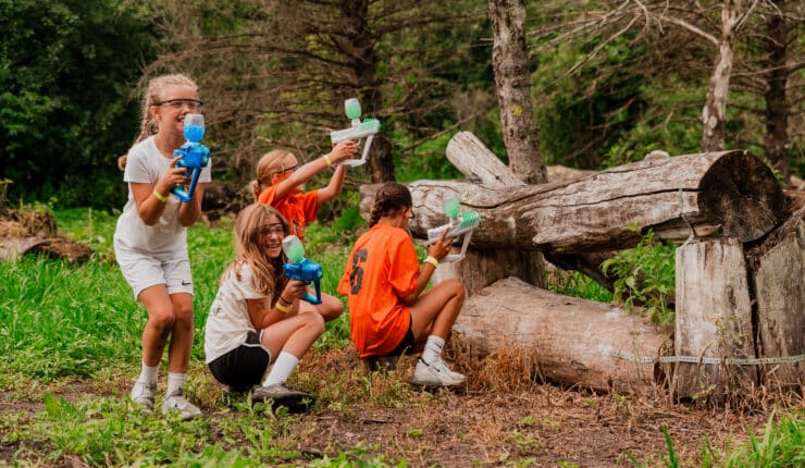 Playing on a wooded field